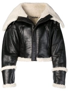 Women Black Long Collar Shearling Jacket - Image 3