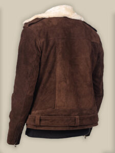 Men Brown Suede Shearling Jacket - Image 2