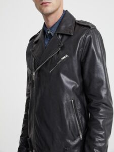 Men Charcoal Black Biker Jacket - Image 4