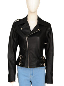 Women Black Biker Jacket - Image 5