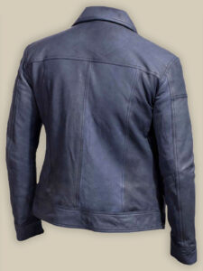 Men Sky Blue Leather Jacket - Image 2