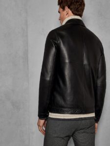Men Black 90's Leather Jacket - Image 2