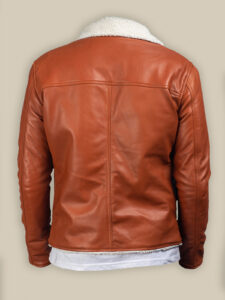 Men Tan Shearling Leather Jacket - Image 2
