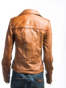 Tan Short Biker Leather Jacket - Image 2