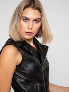 Women Black Leather Vest - Image 5