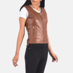Women Brown Biker Vest - Mauve Tree - Image 4