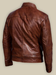Men Reddish Brown Leather Jacket - Image 2