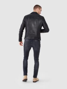 Men Black Leather Biker Jacket - Image 2