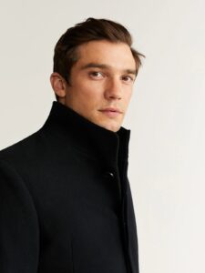 Men Jet Black Wool Trench - Image 4