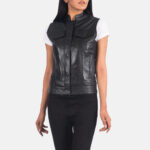 Women Black Moto Vest - Mauve Tree - Image 4