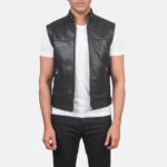 Men Black Motorcycle Vest - Mauve Tree - Image 4