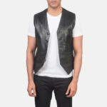 Men Black Leather Vest - Mauve Tree - Image 4