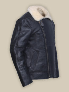Men White Shearling Leather Jacket - Image 4