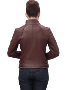 Women Brown Biker Leather Jacket - Image 2