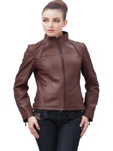Women Brown Biker Leather Jacket - Image 4