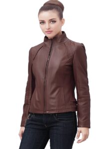 Women Brown Biker Leather Jacket - Image 3