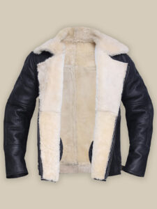Men White Shearling Leather Jacket - Image 5