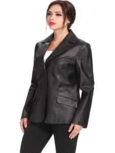 Women Black Leather Blazer - Image 3