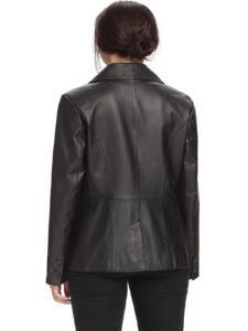 Women Black Leather Blazer - Image 2