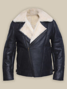 Men White Shearling Leather Jacket