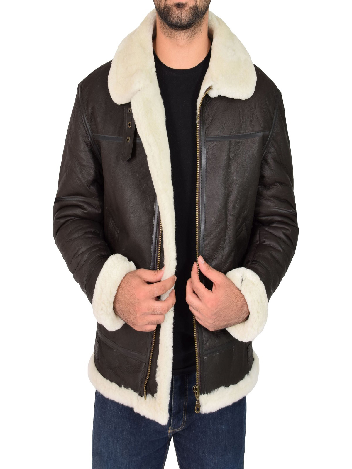 44.jpg Men B3 Sheepskin Leather Jacket - Image 1