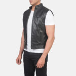 Men Black Motorcycle Vest - Mauve Tree - Image 5