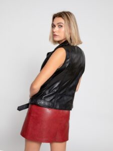 Women Black Leather Vest - Image 2