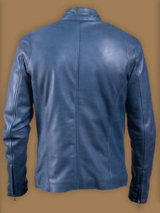 Men Blue Slim Fit Leather Jacket - Image 2