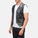 Men Black Leather Vest - Mauve Tree - Image 5