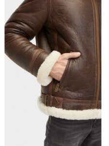 Men Aviator Shearling Leather Jacket - Image 5