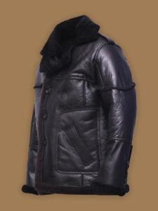 Men Pure Black Sheepskin Leather Jacket - Image 3