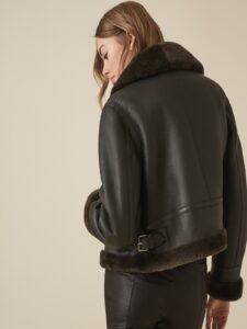 Women Black Shearling Jacket - Image 2