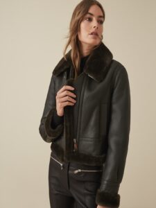Women Black Shearling Jacket - Image 3