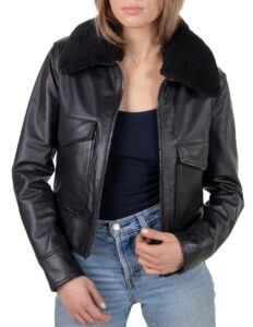 Women Shearling Bomber Jacket - Mauve Tree