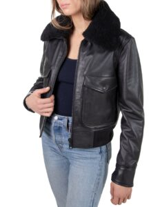 Women Shearling Bomber Jacket - Mauve Tree - Image 4