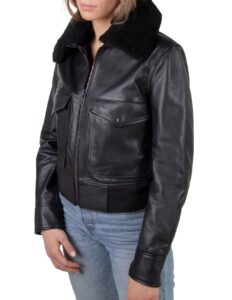 Women Shearling Bomber Jacket - Mauve Tree - Image 5