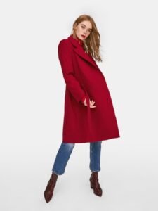 Women Red Wool Coat With Belt - Image 3