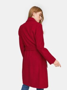 Women Red Wool Coat With Belt - Image 2
