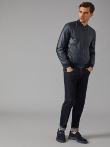 Men Blue Varsity Leather Jacket