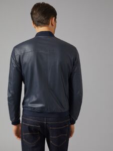 Men Blue Varsity Leather Jacket - Image 2
