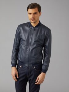 Men Blue Varsity Leather Jacket - Image 3