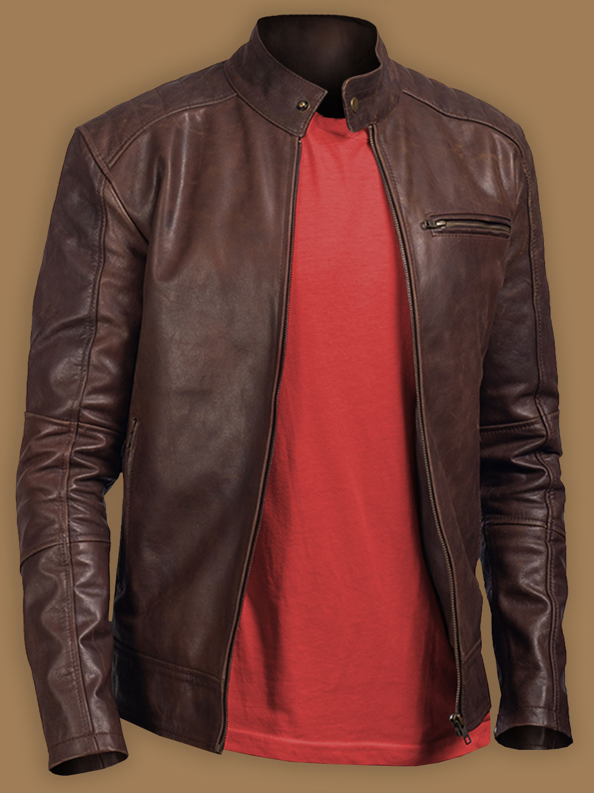 6-4.jpg Men Polish Brown Leather Jacket - Image 1