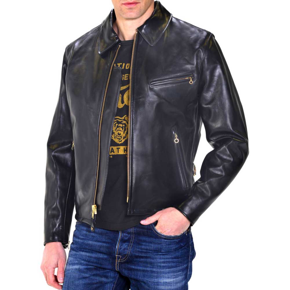 689H_BLK_model_1001x1001.jpg Men Shiny Black Leather Jacket - Mauve Tree - Image 1