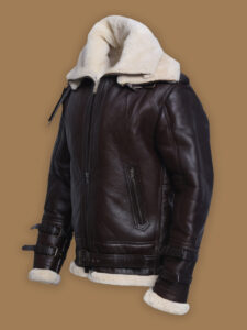 Men Jet Black Shearling Jacket - Image 4