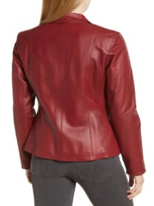 Women Red Leather Blazer - Image 2