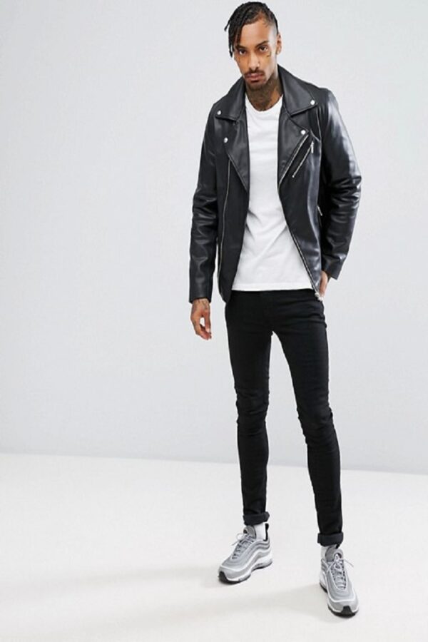 Men Pure Black Leather Jacket