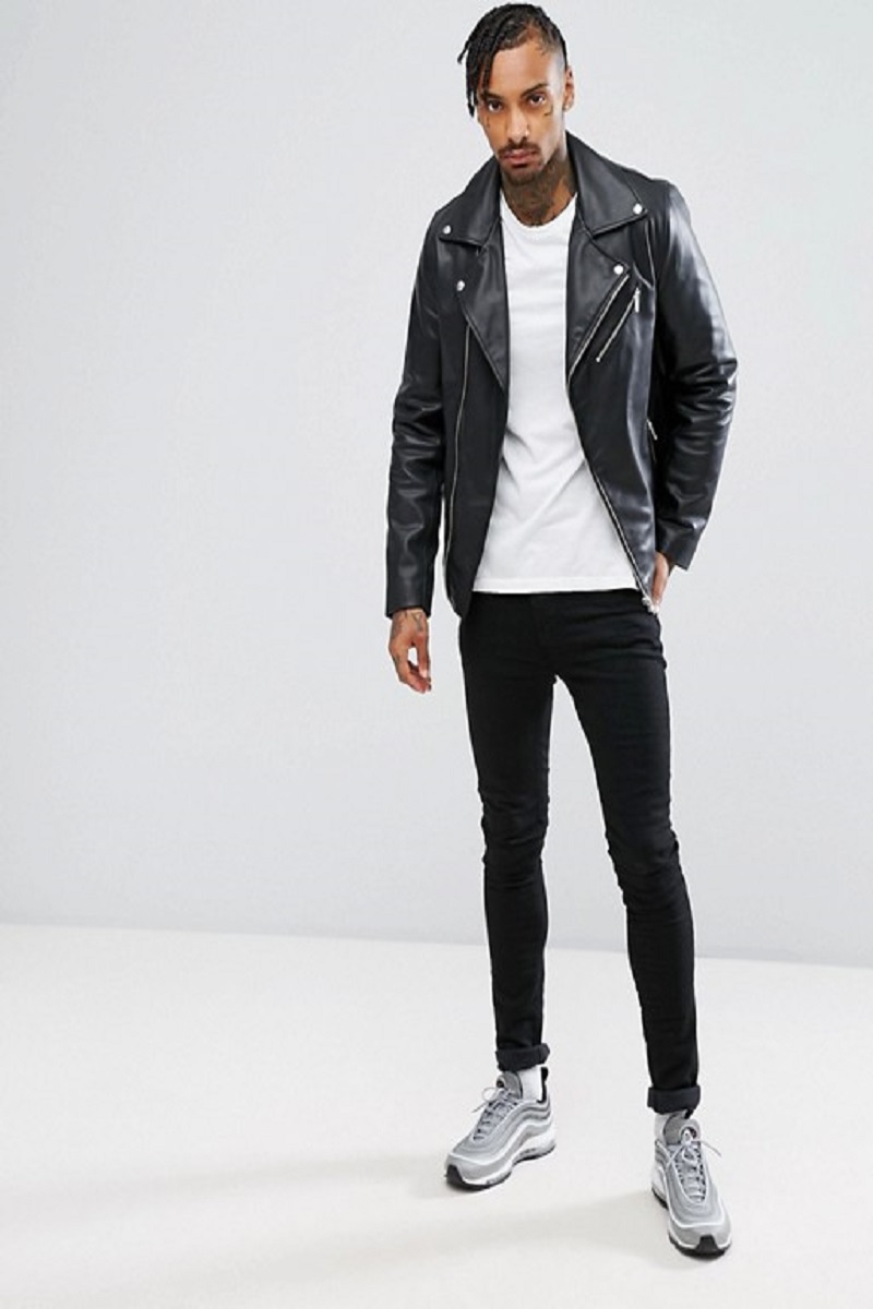 8381182-1-black.jpg Men Pure Black Leather Jacket - Image 1
