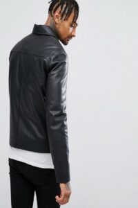 Men Pure Black Leather Jacket - Image 2
