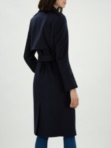 Women Dark Blue Long Trench - Image 2