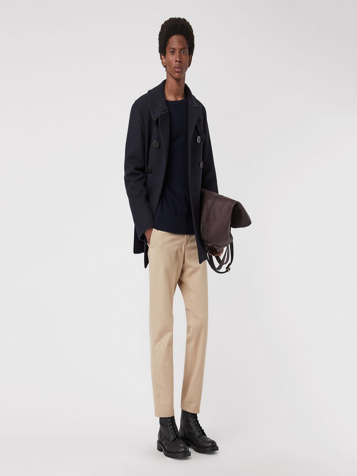 8602f37d6683101f0944cf32caa99999935f331e.jpg Men Black Pea Coat - Image 1